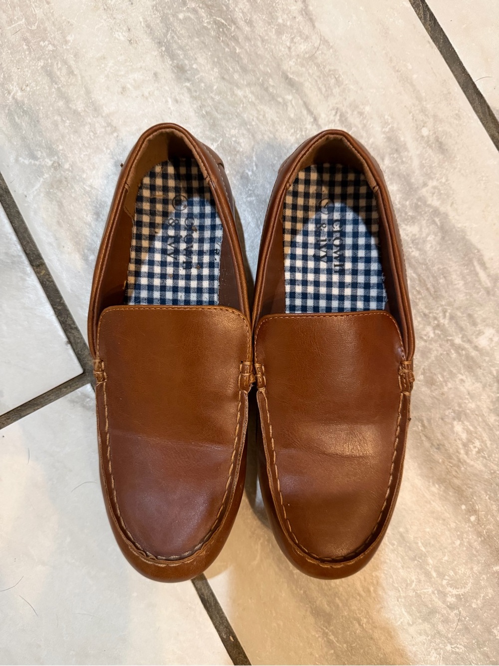 Boys Sz 4 Brown Leather Slip-On Loafers Crown & Ivy